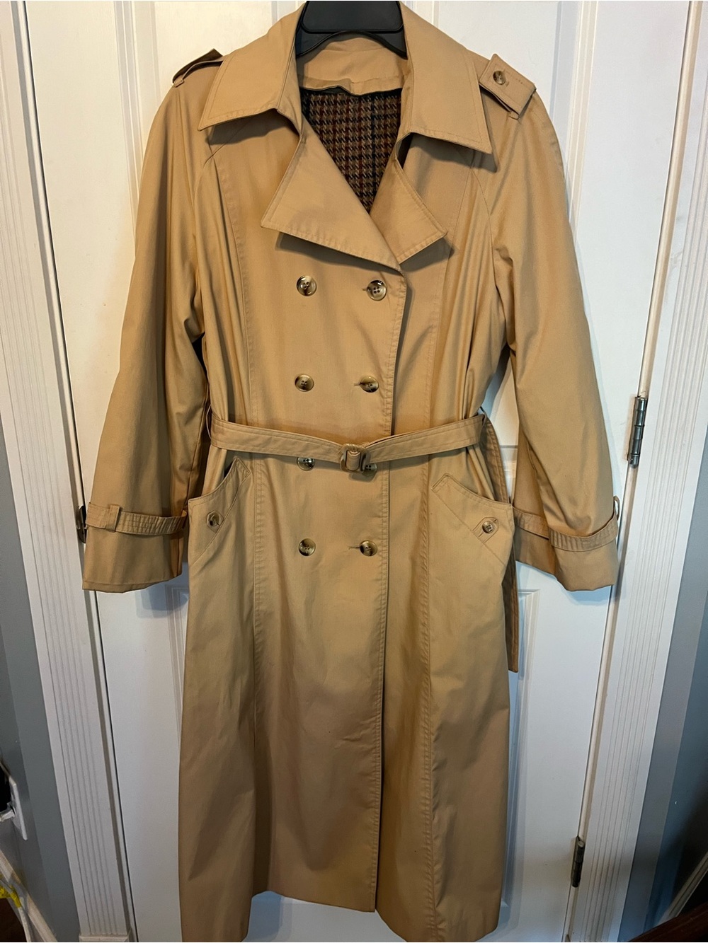 Women's Beige Double-Breasted Trench Coat with Belt